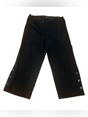 Talbots Wide Leg Cropped Black Dress Pants with Button Detail Size 14W